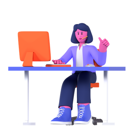 Businesswoman Working At Customer Support  3D Illustration