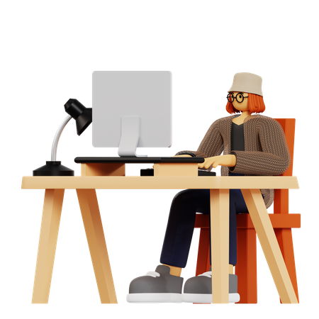 Businesswoman working at office  3D Illustration