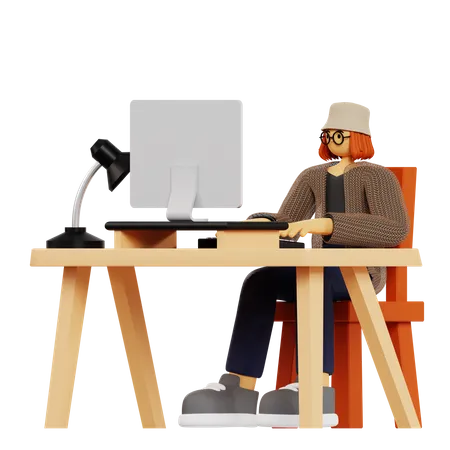 Businesswoman working at office  3D Illustration