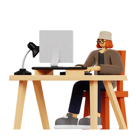 Businesswoman working at office 3D Illustration