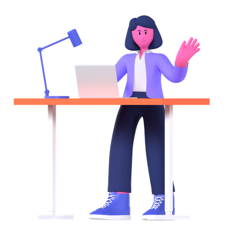 Businesswoman Working At Workspace  3D Illustration