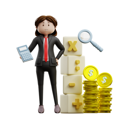 Businesswoman Working On Budget Calculation  3D Illustration