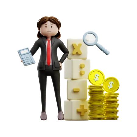 Businesswoman Working On Budget Calculation  3D Illustration