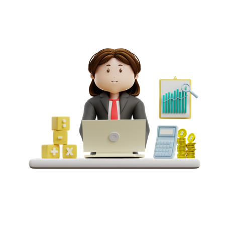 Businesswoman Working On Financial Calculation  3D Illustration