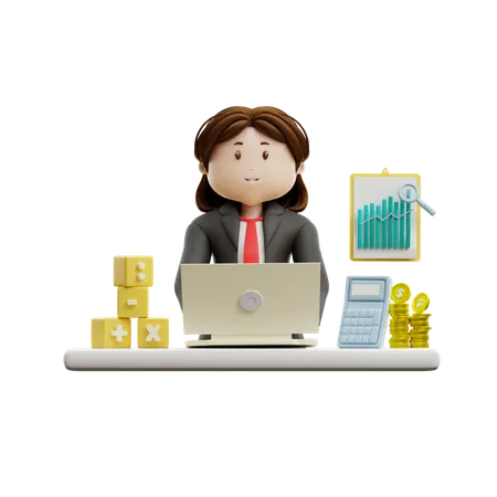 Businesswoman Working On Financial Calculation  3D Illustration