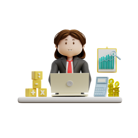 Businesswoman Working On Financial Calculation  3D Icon