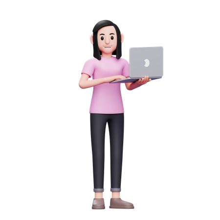 Businesswoman working on laptop  3D Icon