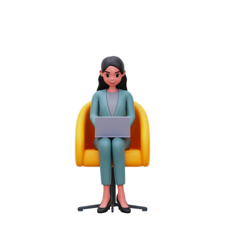 Businesswoman working on laptop  3D Icon