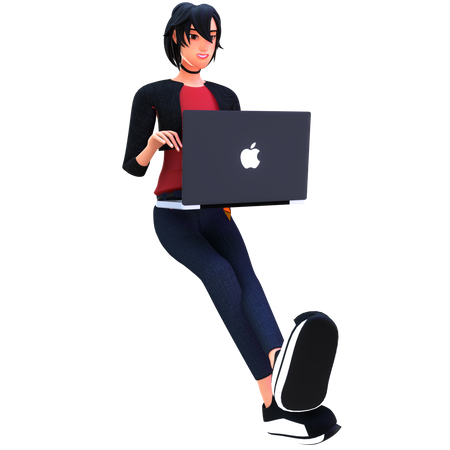 Businesswoman working on laptop  3D Illustration