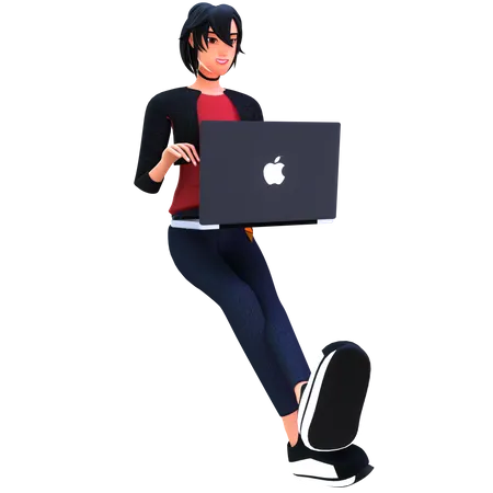 Businesswoman working on laptop  3D Illustration