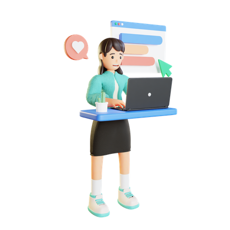 Businesswoman Working On Laptop  3D Illustration