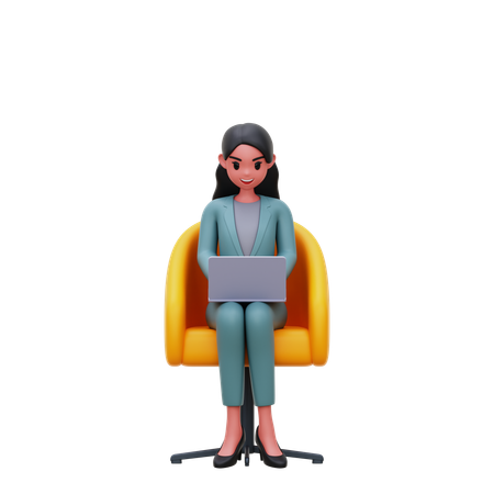 Businesswoman working on laptop  3D Illustration