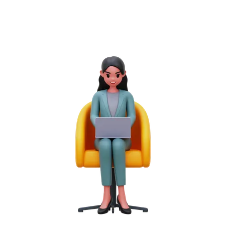 Businesswoman working on laptop  3D Illustration