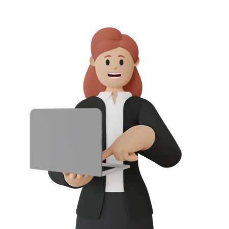 Smiling Woman Holding A Laptop 3 D Illustration 3D Illustration