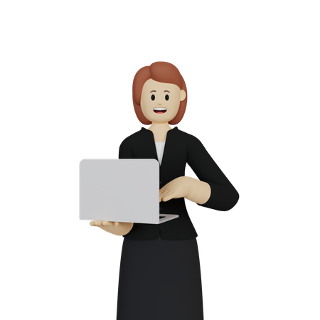Businesswoman working on laptop 3D Illustration