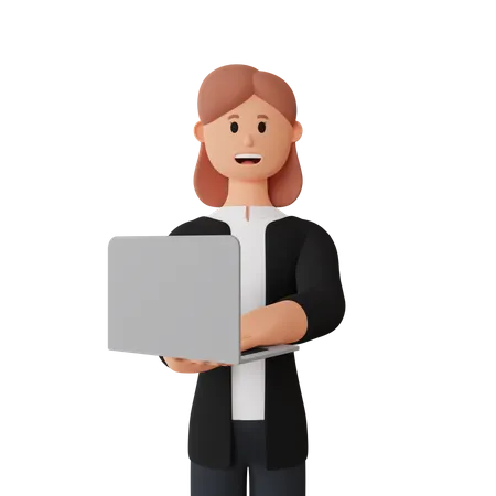 Businesswoman working on laptop  3D Illustration