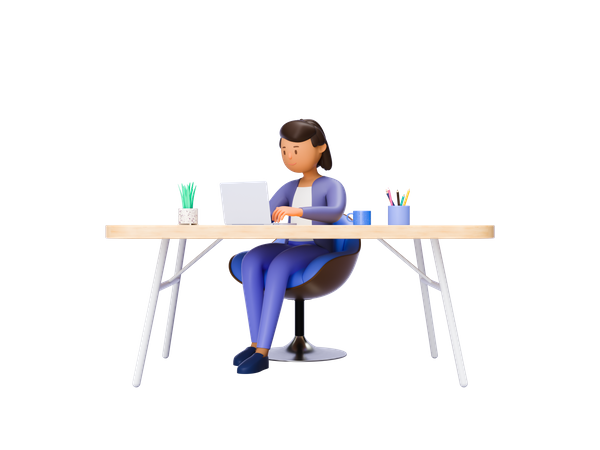 Businesswoman working on laptop 3D Illustration