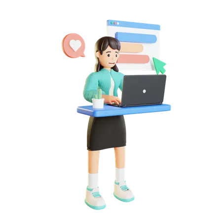 Businesswoman Working On Laptop  3D Illustration