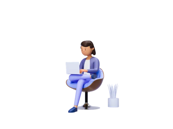Businesswoman Working on laptop while seating on Sofa 3D Illustration