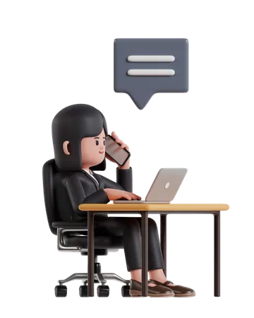 Businesswoman working on laptop while talking on phone  3D Illustration