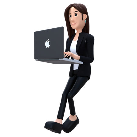 Businesswoman Working On Mac Book  3D Illustration