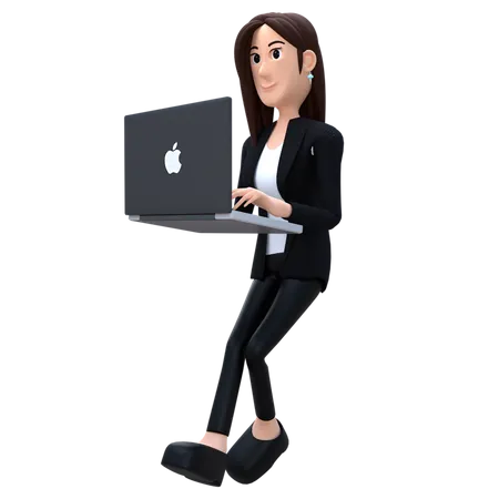 Businesswoman Working On Mac Book  3D Illustration