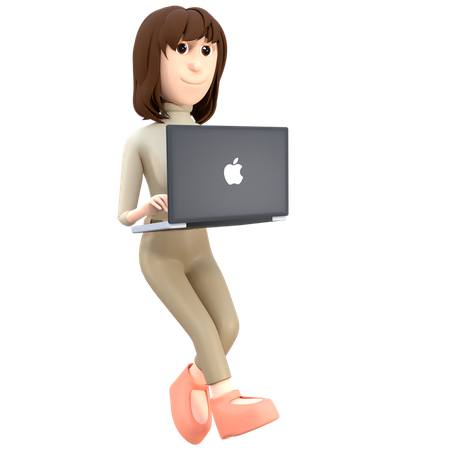 Businesswoman Working On Mac Book 3D Illustration