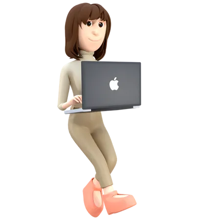 Businesswoman Working On Mac Book 3D Illustration