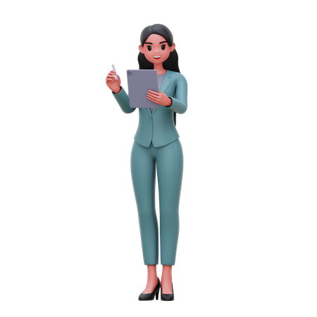 Businesswoman working on tablet  3D Illustration