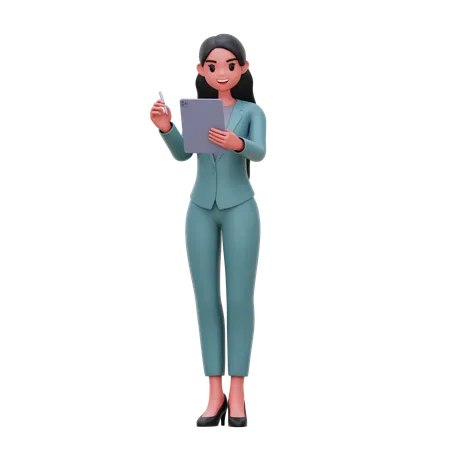 Businesswoman working on tablet  3D Illustration