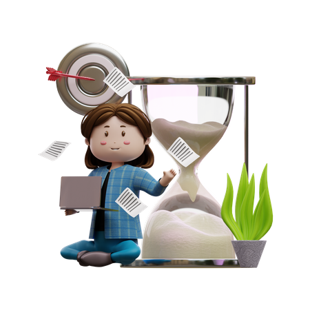 Businesswoman Working With his work Deadline  3D Illustration