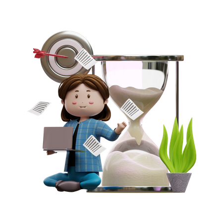 Businesswoman Working With his work Deadline 3D Illustration