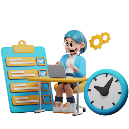 Businesswoman Working With Time Management  3D Illustration