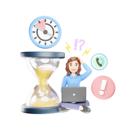 Businesswoman Worried About Time, Corporate Deadline Pressure  3D Illustration