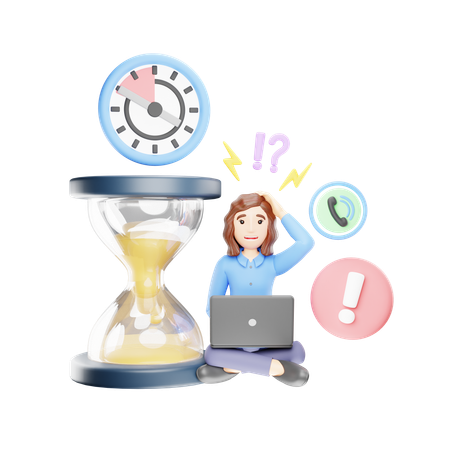 Businesswoman Worried About Time, Corporate Deadline Pressure  3D Illustration