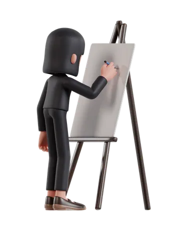 3 D Illustration Of Cartoon Businesswoman Writing On Presentation Board 3D Illustration