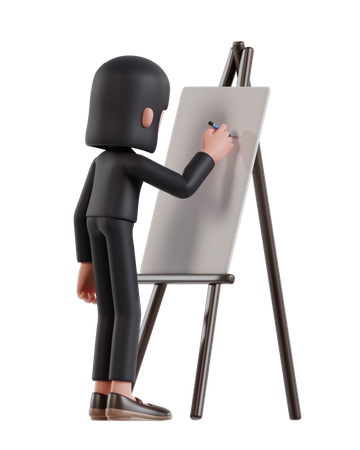 Businesswoman writing on presentation board  3D Icon