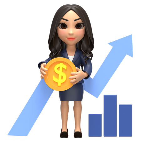 Bussiness Girl Holding Graphic Diagram  3D Illustration