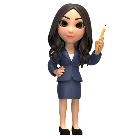 Bussiness Girl Pointing  3D Illustration