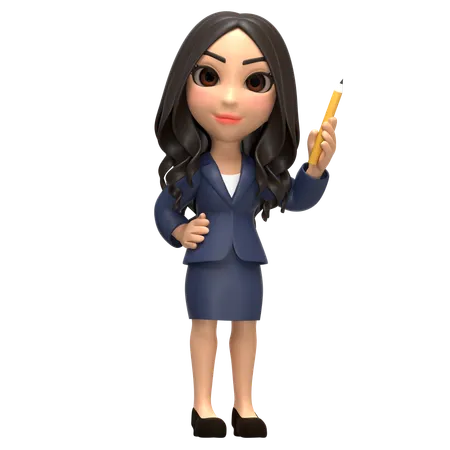 Bussiness Girl Pointing  3D Illustration