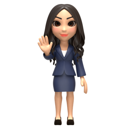 Bussiness Girl Waving  3D Illustration