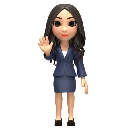 Bussiness Girl Waving  3D Illustration