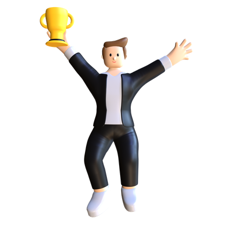 Bussiness Man Hold Trophy  3D Illustration