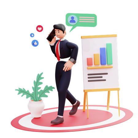 Busy businessman talk on phone while presentation 3D Illustration