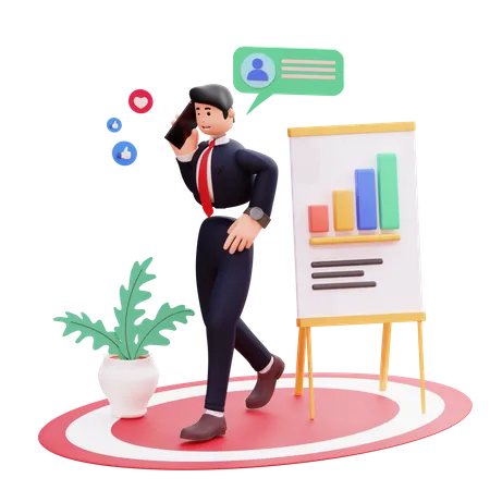 Busy businessman talk on phone while presentation  3D Illustration