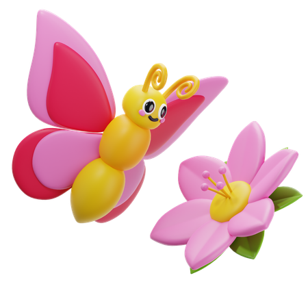 Butterfly and flower  3D Icon