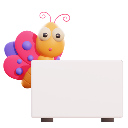 Butterfly Holding Placard  3D Icon