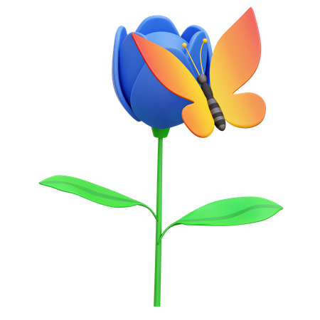 Butterfly on Flower  3D Icon