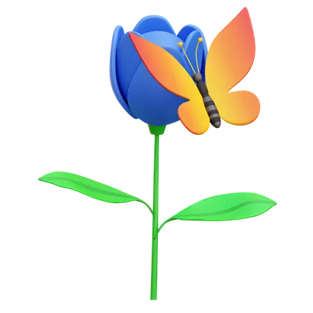 Butterfly on Flower  3D Icon