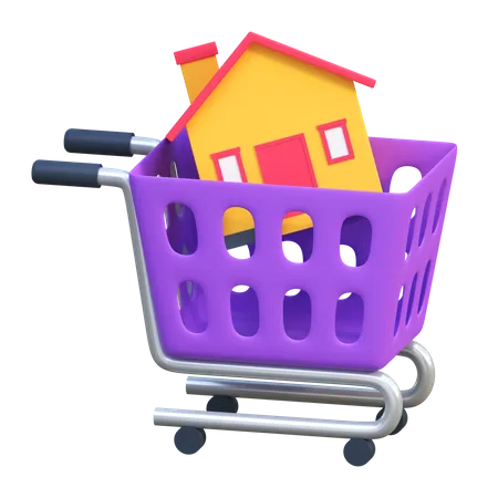 Buy House With Shopping Chart Icon Real Estate 3 D Illustration 3D Icon